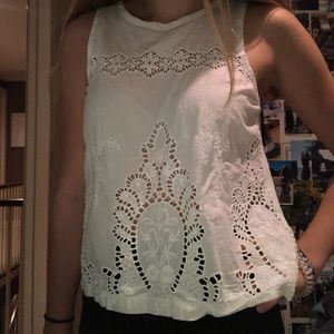 Cropped white lace tank top